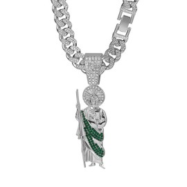 LUSSO 14K Gold Filled San Judas Necklace For Men And Women - 925 Sterling Silver Hip Hop Saint Jude Pendant 13mm Cuban Chain Religious,St Jude Necklaces, San Judas Chain