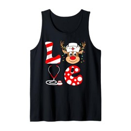 Love Reindeer Nurse Christmas Pajama Nursing Scrub Tops Xmas Tank Top