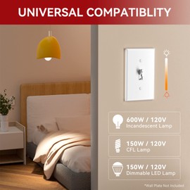 AIDA Toggle Slide Dimmer Switch for Dimmable LED Light/CFL/Incandescent 600 Watt max, Single-Pole or 3-Way, Rocker On/Off Wall Switch with Dimmer Slider, Wall Plate NOT Included, UL Listed, 2 Pack