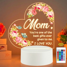 TENVAVA Mom 3D Night Light You're One of the Best Gift to My Mom from Daughter Son Mum Birthday Gifts Illusion LED Lamp with 16 Colors Change Remote Control Keepsake Sign Lighting Gift for Mother