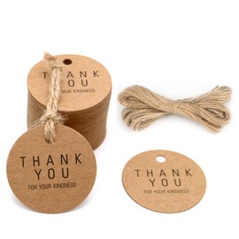 G2PLUS Thank You Tags, 100PCS Thank You for Your Kindness Tags, 1.8 in Round Kraft Paper Gift Tag with String for Gift Wrapping, DIY Arts & Crafts, Wedding Party Favors