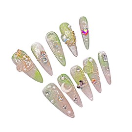 Press on Nails Handmade Nails 10Pcs Manual Press on Nails Moon Nails Manicure Charms Nails Nails Press on Nails for Women Party Holiday Photo Wedding 30mm Long Size S