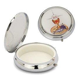 NKlaus Silver Metal Case Chalice Motif 5 x 1.5 cm Rosary Hosties Tin Communion 2543