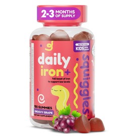 Squiggles Planchas diarias + gomas, 100 unidades | Todo natural, bajo en azúcar y súper delicioso | dosis diaria de hierro + aumento de vitaminas y minerales.