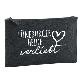 Huuraa Kulturbeutel Lüneburger Heide verliebt Geschenk 1 Liter Filz Charcoal Kosmetiktasche Lüneburger Heide Geschenkidee
