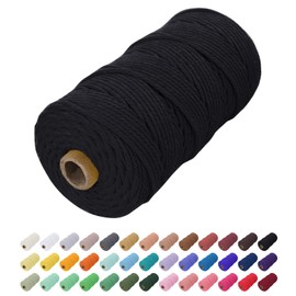 Uiopa Macrame Cord 2mm x 200m, Natural Cotton Cord Coloured Macrame Yarn Soft Rope, Macrame String Cotton Twine for Crafts, Plant Hanger, Wall Hanging, Wrapping, Christmas Decorations (Black)