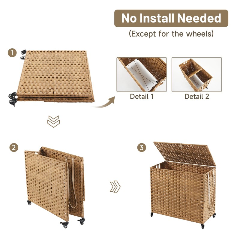 Laundry Hamper with Wheels, 52.8 Gallon(200L) Rolling Laundry Basket with