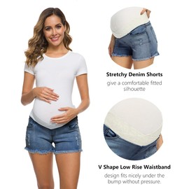 Foucome Women's Maternity Ripped Jean Shorts Summer Distressed Denim Shorts, B01# Blue, Small