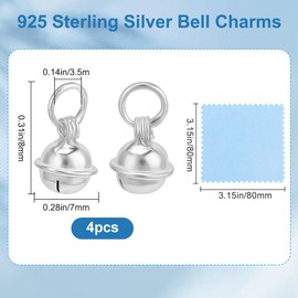 Beebeecraft 1 Box 4Pcs Mini Bell Charms Bulk 925 Sterling Silver Holiday Christmas Xmas Round Ball Bells Dangle Charm with Polishing Cloth for Jewelry Making Pendants Earrings DIY Crafts Findings