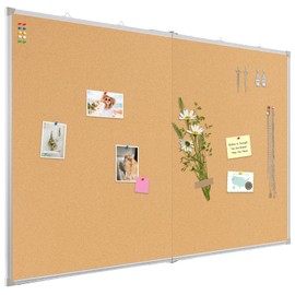 AMUSIGHT Double-Sided Large Cork Board, 48" x 36" Foldable Hanging Aluminum Framed Bulletin Board, Vision Board Pin Board Corkboards for Walls, Office, School Decor, 20 Pushpins