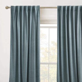RYB Home Blue Velvet Curtains 96 inches - Blackout Curtains for Living Room, Thermal Insulated Noise Reducing Panels Soft Luxury Window Decor for Bedroom, Stone Blue, W52 x L96 inches, 2 Panels