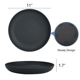 Homienly Deep Dinner Plates Set of 8-11 inch Alternative for Plastic Plates Microwave and Dishwasher Safe Wheat Straw Plates for Kitchen Unbreakable Kids Plates with 4 Colors (Stone Grey)