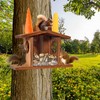 Squirrel Feeder, Wooden Hanging Feeding Station with 2 Entrances and