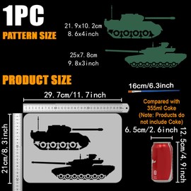 FINGERINSPIRE Tank Stencil with Paint Brush 8.3x11.7inch Transport Tank Painting Template Decorative Tank Silhouette Stencil for Painting Military Theme Template for Wall Furniture Decoration