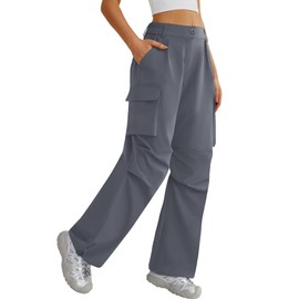 DLOODA Women’s Hiking Pants Wide Leg Cargo Pants Quick Dry Lightweight Water-Resistant Travel Casual Trousers with 4 Pockets Gray