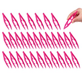 PATIKIL 30 Pcs Plastic Tweezers for Craft, 4" Small Plastic Bead Tweezer Bulk Disposable Craft Tools for DIY Crafts Beading Projects Jewelry Making DIY Supplies, Rose Red