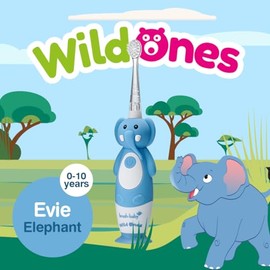 brush-baby WildOnes Kids Electric Rechargeable Toothbrush Elephant, 1 Handle, 3 Brush Heads, USB Charging Cable, for Ages 0-10 (Elephant)