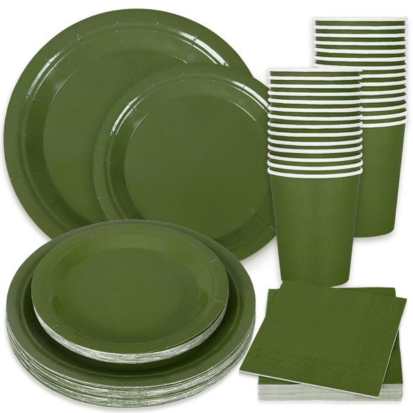 Whaline 100Pcs Olive Green Tableware Set Wedding Disposable Dinnerware Set