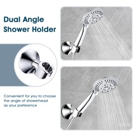 BRIGHT SHOWERS Strong Adhesive Shower Head Holder with Dual Angle Adjustable, Wall Mounted Handheld Shower Bracket, Easy Installation, Screw Mounting Options, Chrome