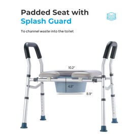 HEAO 3-in-1 Raised Toilet Seat, Adjustable Width/Height, Padded Seat with Splash Guard, Safety Frame, Shower Chair for Seniors, Handicap,Pregnant, 300 lbs,(2119KD-GY)