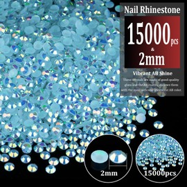 15000pcs 2mm Resin Rhinestones Bulk, Lake Blue AB Flatback Round Jelly Rhinestones Bedazzling Non Hotfix Crystal Gems Large Quantity Wholesale for DIY Crafts Clothes Tumblers Face Makeup Manicure