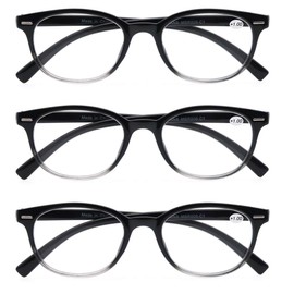 Reading Glasses 1.75 Women 3 Pack Spring Hinge Fashion Round Stylish for Reading with Pouch
