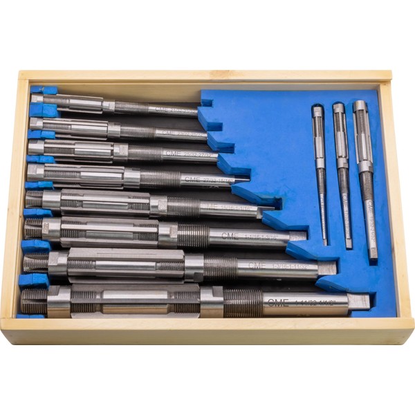 CME 11 pc Adjustable Hand Reamer Set, 15/32" to 1-1/2" Reamer Sizes, Straight Flute