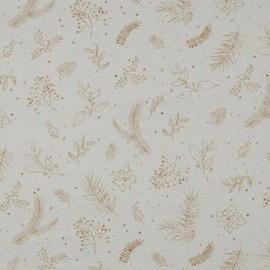 Canvas Fabrics for Sewing, Fabric for Children, 100% Cotton, Firm: 1.5 m Solid Canvas Cotton Fabric with Leaves and Branches - Gold Off White - Christmas Fabric