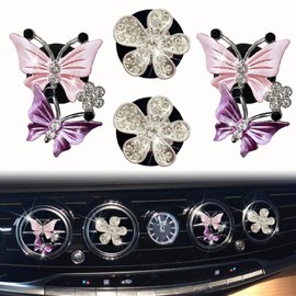4 Pcs Bling Butterfly and Silver Daisy Car Air Fresheners Vent Clips Diffuser Vent Clip Rhinestone Diamond Decoration Car Interior Decor Cute Accessories for Women, Automotive Air Fresheners (Pink, 2)