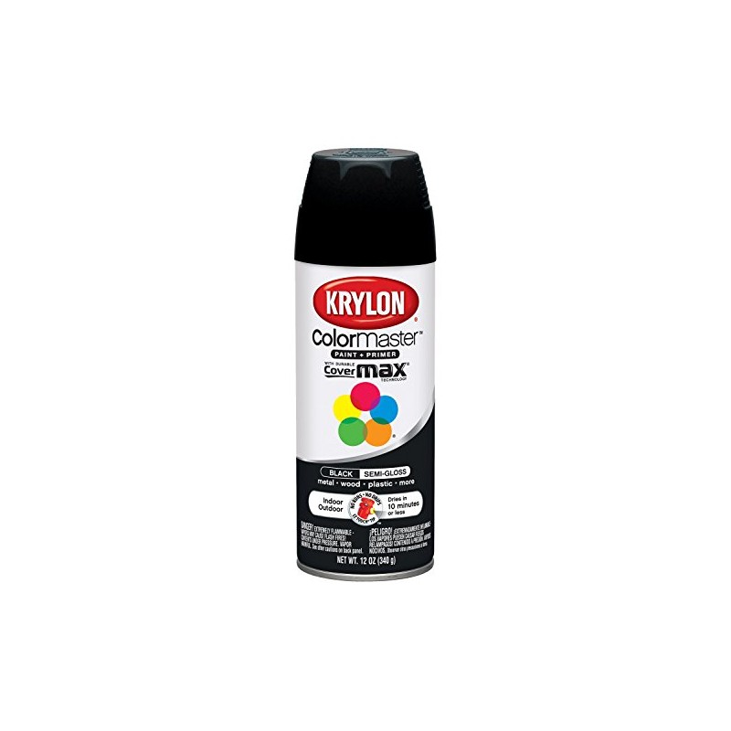 Krylon K05160307 ColorMaster Paint + Primer, Semi-Gloss, Black, 12 oz.