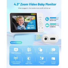 TinyShield Wireless Baby Car Camera for Newborn Essentials with Auto Night Vision, HD 1080P Car Baby Monitor with 4X Zoom, Easy Install 360° Rotatable Rear Facing Carseat Mirrors