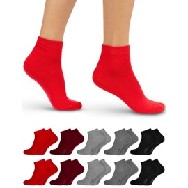 OCERA 10 Pairs of Short Shaft Socks for Men and Women in Various Colours, Oeko-Tex Standard 100 Certified Cotton, Red Grey Mix