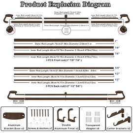 Mayrhyme Dark Bronze Double Curtain Rods for Windows 28-48 Inches,1 Inch Adjustable Double Wrap Around Blackout Curtain Rod with Aluminum Finials and Brackets