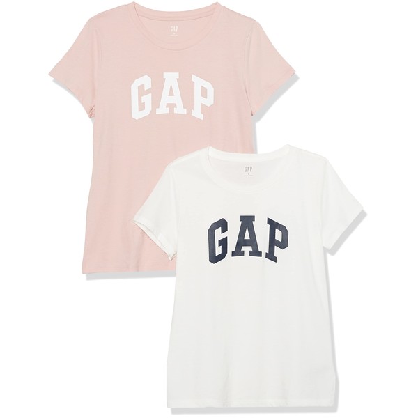 GAP Paquete de 2 Camisetas clásicas con Logotipo para Mujer, Estándar Rosa, Medium Tall
