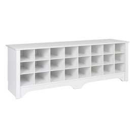 Prepac White Hall Bench with Storage and Seating: 24-Shoe Cubby Bench, Ideal White Shoe Rack for Entryway, Sized 15.5" D x 60" W x 20.25" H