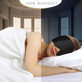 Silk Sleep Mask Eye Mask for Men & Woman Soft Pressureless,Adjustable Velcro Strap, Mulberry,Travel Rest,Large Size Blackout Eye Cover for Sleep Travel Yoga Nap（Black）