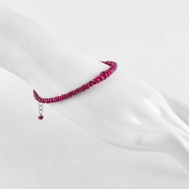 InfinityGemsArt Burmese Ruby, Natural Gemstone Full Beads Bracelets Jewelry, Birthstone, Energy Crystals, Bracelets for Women, Rhodium 925 Sterling Silver Chain 8 inch
