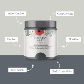 Country Chic All-in-One Chalk Paint for Furniture, Cabinets, Home Decor, Eco-Friendly, Matte Finish, Built-In Primer & Top Coat for Wood, Metal - Hurricane (Cool Grey) - 8 oz (237 ml)