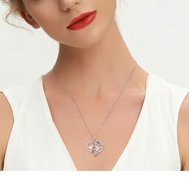 YL Mama Necklace 925 Sterling Silver Mother Holding Children's Hand, Pendant Necklace, Gifts for Mum, 925 Sterling Silver, purple