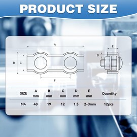 Duplex Clamp Rope Connector M4 Wire Rope Clamp 12 Pieces 304 Stainless Steel Wire Rope Clips 4 mm for Wire Rope Washing Line Awning Fixed (M4)