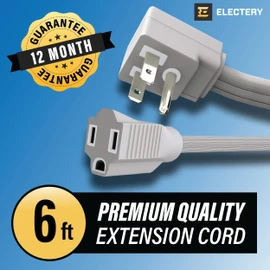 6 Ft Extension Cord 14/3 Heavy Duty Indoor Power Cable, ETL Listed, 3-Prong Grounded Plug, Gray, 1875 Watts 125V 15 Amps, Durable Flexible Cord for Major Appliances, Home & Office