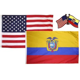 AES Wholesale Combo USA & Ecuador Country 3x5 3’x5’ Flag & Lapel Pin Fade Resistant Double Stitched Premium Penant House Banner Grommets