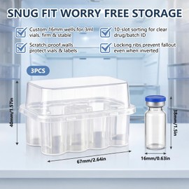 Hounyou 3Pcs Peptide Storage Case for Fridge, 10 Slots 3ml Vial Holder, Stackable Transparent Box