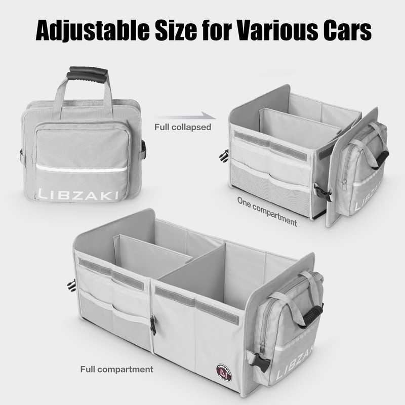 LIBZAKI Car Trunk Storage Organizer, Multi Compartment Collapsible Trunk Storage