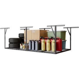 GarveeTech 3x8 Garage Overhead Storage Racks with Stable Triangle Support - Heavy-Duty Steel Ceiling Mount Racks for Garage Storage, Adjustable Height, 600lbs Capacity, Black