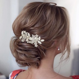 Jeairts Rhinestone Flower Hair Clips Silver Leaf Wedding Hair Pieces Glitter Crystal Headpiece Hair Barrette Pearl Bridal Hair Accessories for Women and Girls