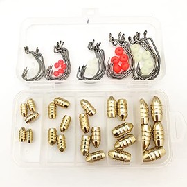 Fishing Brass Hollow Sinkers, Brass Sinker Weights Jig Hooks, Fishing Sinkers Set, Brass Fishing Weights Kit With Box For Freshwater Saltwater Fishing (25Pcs Weights+Hooks+Beads)