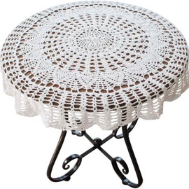 USTIDE Handmade Crochet Tablecloth White Cotton Lace Tablecloth Round Crochet Tablecloths for Coffee Tea Table Wedding Party Table Decor 90cm