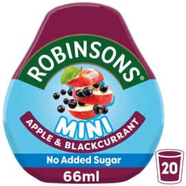Robinsons Mini - No Added Sugar - Low Calorie - Apple and Blackcurrant - Makes 20 Drinks Per Pack,