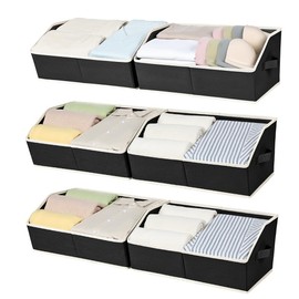 Easortm Closet Storage Bins, Storage Bins for Shelves, Trapezoid Storage Bin with Handle, Linen Closet Organizers and Storage for Clothes, Books (Black)